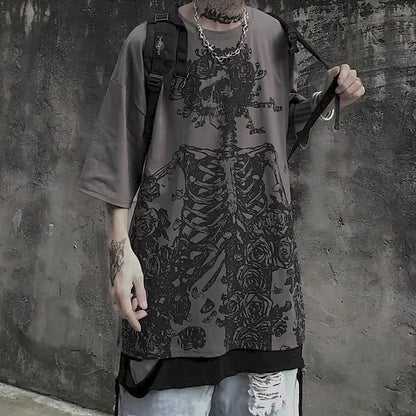 Men T-shirts 2026 Summer Streetwear High Street Gothic Skull Tshirt Loose Oversized Short-sleeved T shirt Dark Anime Men Y2k Top