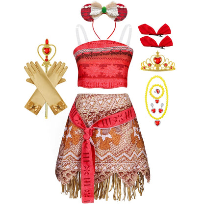 Girl Moana Vaiana Costume Children Princess Dress Summer Beach 2PCS Set Cosplay Clothing Christmas Carnival Halloween 2-12T