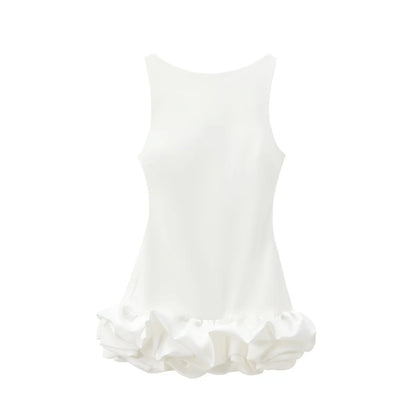 Women's Patchwork Voluminous Mini Dress, O-Neck, Backless With Zipper, Female Dresses, Sexy Fashion