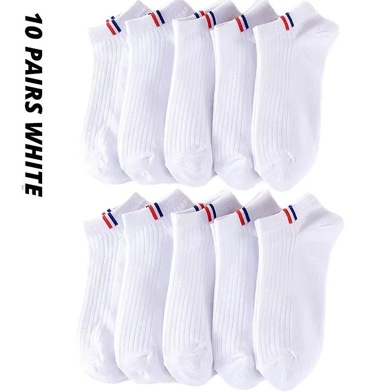 5/10/20 Pairs Of Thin Summer Blending Boat Socks Plain Color Mens Casual Socks Breathable Sweat Absorbing Calibration Socks