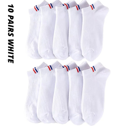 5/10/20 Pairs Of Thin Summer Blending Boat Socks Plain Color Mens Casual Socks Breathable Sweat Absorbing Calibration Socks
