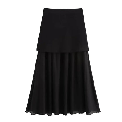 HH 2025 Women Skirt Set Wine Red Knitted V-Neck Sleeveless Slim Vest +Solid High Waist Zipper Patchwork Long Skirt Street