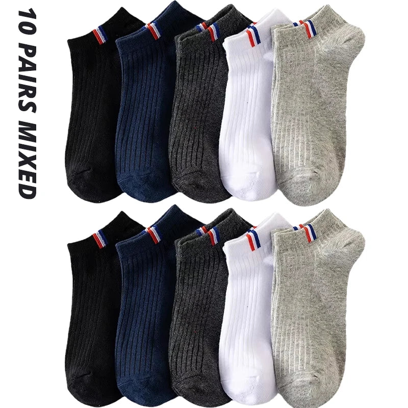 5/10/20 Pairs Of Thin Summer Blending Boat Socks Plain Color Mens Casual Socks Breathable Sweat Absorbing Calibration Socks