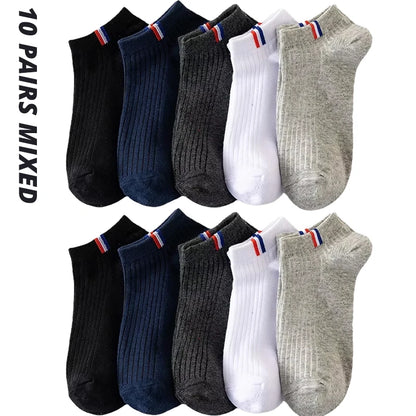 5/10/20 Pairs Of Thin Summer Blending Boat Socks Plain Color Mens Casual Socks Breathable Sweat Absorbing Calibration Socks