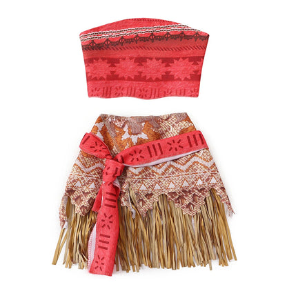 Girl Moana Vaiana Costume Children Princess Dress Summer Beach 2PCS Set Cosplay Clothing Christmas Carnival Halloween 2-12T