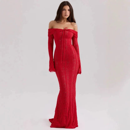 Suninheart White Evening Dresses for Events Red Long Sleeve Lace Elegant Party Dresses 2025 Women Luxury Wedding Prom Dress Gown