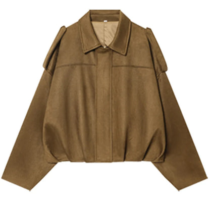 HXAO Suede Cropped Jacket Women's Bomber Jacket Oversized Batwing Sleeves Outerwears Lady Casual Loose Coat Street Style Jackets
