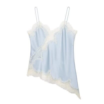 HH Sexy Women Asymmetrical Lace Slip Tops Summer Female Backless Sleeveless Off Shoulder Underwear Tanks Elegant Beach Camisole