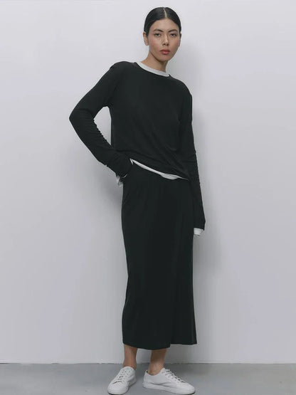 Hirsionsan Modal Soft Loose Sets Women 2026 Casual Two Pieces Long Sleeve T Shirts and High Waist Dresses Outfits Tracksuit