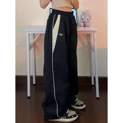 Women Casual Wide Leg Cargo Pants Drawstring Solid Streetwear Elastic Waist Sweatpants Loose Y2K Joggers Hip Hop Baggy Trousers