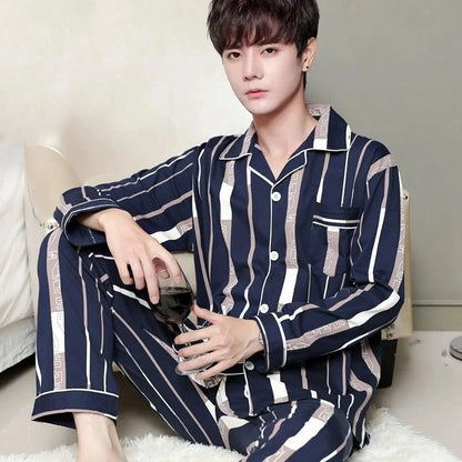 Spring Men's Fall and Winter Long-Sleeved Long Pants Middle-Aged Thin Section of Pajamas Sleepwear Homewear Suit Loungewear