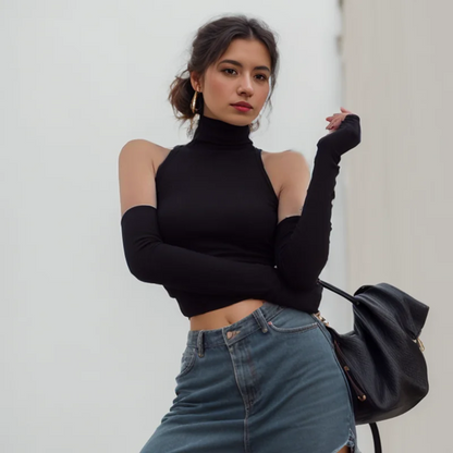 Woman Clothes Fall 2025 Tank Top Sleeve Cover Sleevless Side Pleats Turtleneck T-shirt  Sexy Ribbed Knitted Tops Y2k 2529