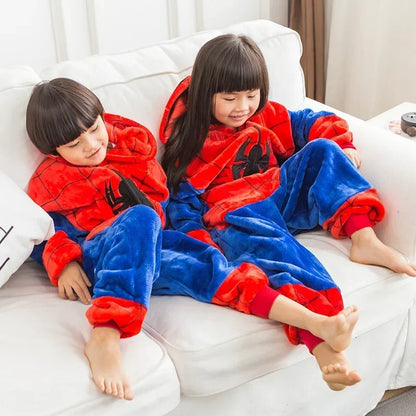 2025 Children's Pajamas Spiderman Cosplay Costume Nightgown Home Flanne Hooded Sleepwear Jumpsuit Pajamas for Spider Man Costume