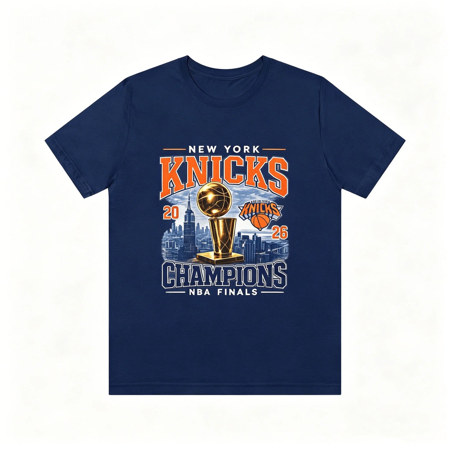 New York Knicks Champions Tee 2026 Finals Trophy City Skyline T-shirt 2026 Summer New Men's Women's Fashion Cotton T-shirt Y2K