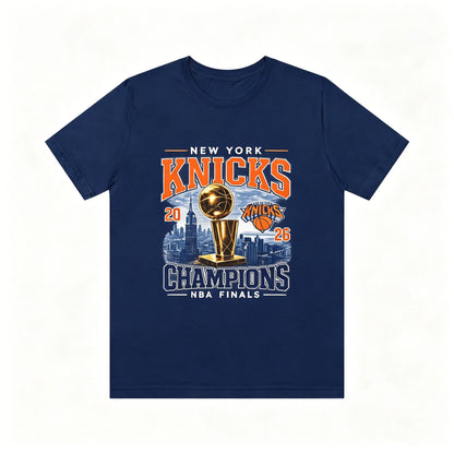 New York Knicks Champions Tee 2026 Finals Trophy City Skyline T-shirt 2026 Summer New Men's Women's Fashion Cotton T-shirt Y2K