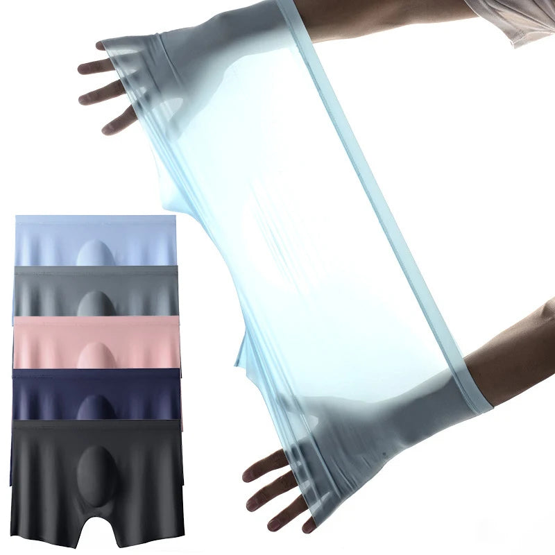 Men's Summer Ice Silk Boxers Briefs Underwear Lingerie Underpants Shorts Ultra-thin Breathable Sexy Seamless Panties