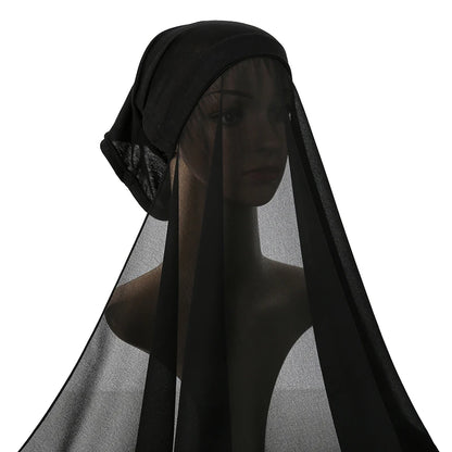 New Plain Instant Hijab Bubble Chiffon With Modal Tube Cap Set Muslim Woman Hijab Innerscarf Casual Long Scarf Islamic Turban