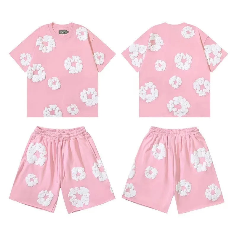 DENIM TEARS Summer Hot Selling European and American Fashion Hip Hop Printed Short Sleeve Set High Street Loose Sportswear
