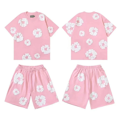 DENIM TEARS Summer Hot Selling European and American Fashion Hip Hop Printed Short Sleeve Set High Street Loose Sportswear