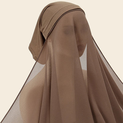New Plain Instant Hijab Bubble Chiffon With Modal Tube Cap Set Muslim Woman Hijab Innerscarf Casual Long Scarf Islamic Turban