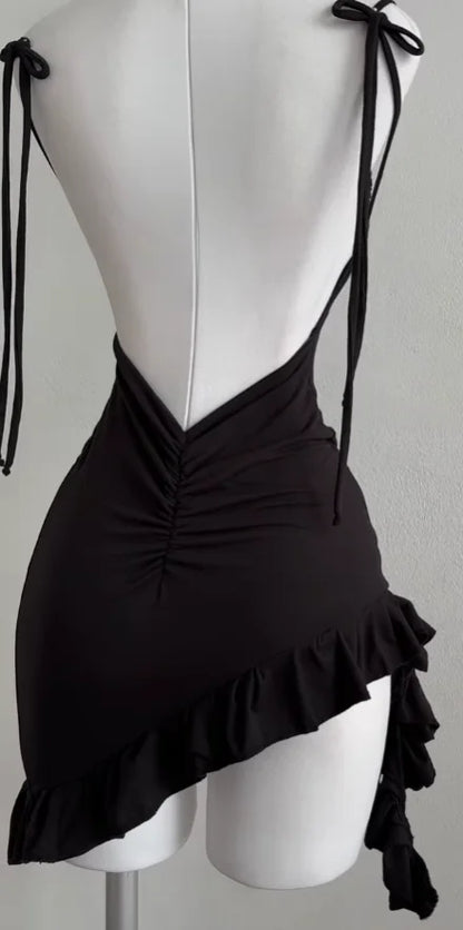 2025 popular European and American new dress with summer high-end feel Y2K sexy backless lace up spicy girl's hip hugging skirt