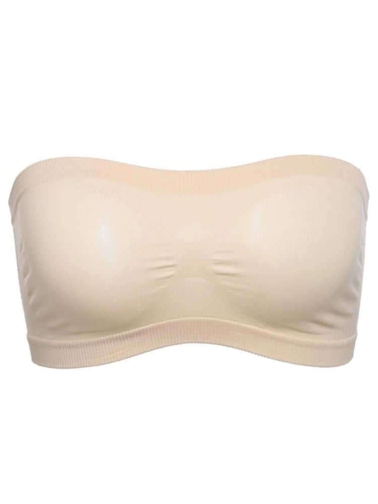 Lady's Sexy Strapless Crop Top Bra Bandeau Boob Tube Brassiere Summer Breathable Mesh Invisible Strapless without Chest Pad Wrap