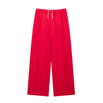 Willshela Women Fashion Solid Lace Up Side Zipper Straight Pants Vintage High Elastic Waist Female Chic Lady Trousers