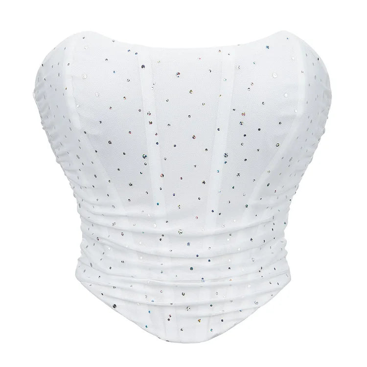 Summer Women Sexy Corset Crop Top Rhinestone Backless Lace Up Bustier Female Club Party Camisole Underwear
