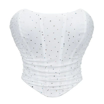 Summer Women Sexy Corset Crop Top Rhinestone Backless Lace Up Bustier Female Club Party Camisole Underwear