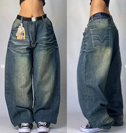 American Y2K 2025 New Baggy Wide Leg Black Jeans Overszied Women Street Casual Joker Denim Pants Couple Jeans Vintage Streetwear