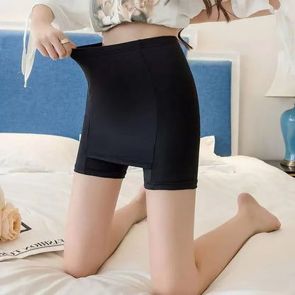 Ice Silk High Waist Women Tummy Control Seamless Shorts Double Layer Under the Skirt Boxer Safety Pants Women Shapewear