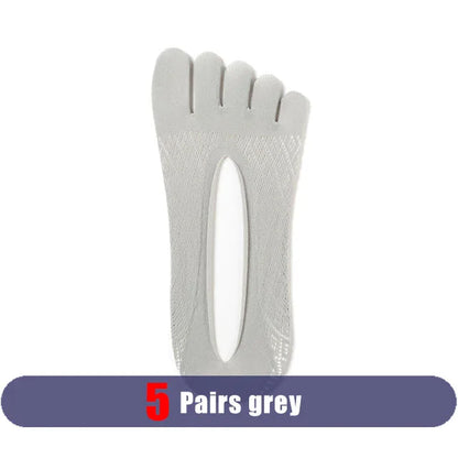 1/5 Pairs Summer Invisible No Show Five Finger Socks Mens Thin Velvet Non-Slip Mesh Breathable Elastic Solid Silk Socks Toes