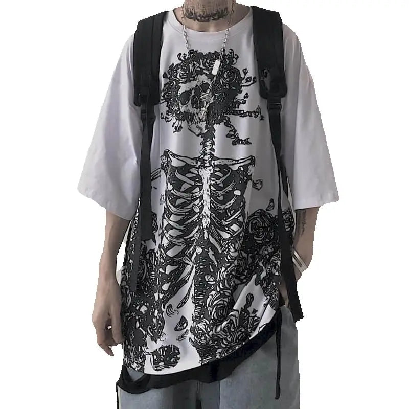 Men T-shirts 2026 Summer Streetwear High Street Gothic Skull Tshirt Loose Oversized Short-sleeved T shirt Dark Anime Men Y2k Top