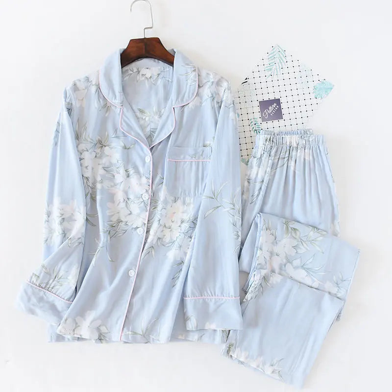 Spring / Summer New 100% viscose long-sleeved trousers ladies pajamas suit 3XL plus size long Sleepwear women's home Nightwear