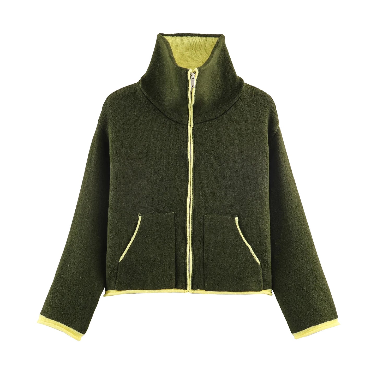 2025 Winter New Product Women's Lazy Style Loose Contrasting Color Decorative Layer Knitted Pilot Jacket Coat