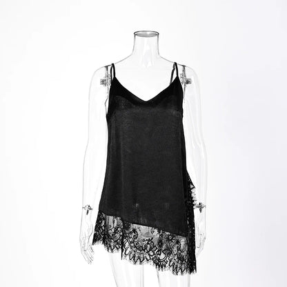 Linad Elegant Satin Apricot Spaghetti Strap Camisole Street Chic Lace Split Vest Female Casual Silk Tops Women 2025 Summer Pink