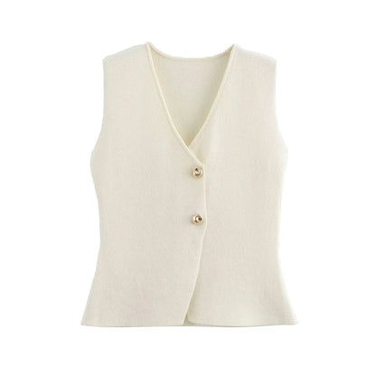 Women Fashion With Golden Buttons Knit Waistcoat And High Elastic Waist Pleated Midi Skirt Female Two Piece Sets Mujer