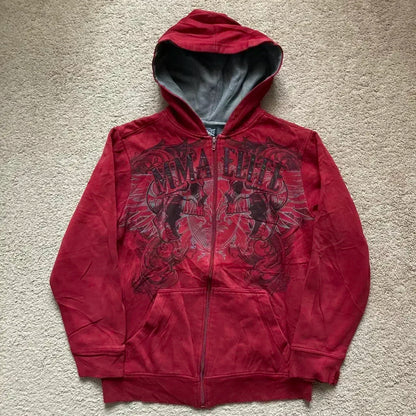 Korean Fashion Simple Gray Double Sided Oversized Zipper Hoodie Women Y2K New Harajuku Gothic Casual Joker Couple Sweatshirt