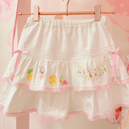Japanese Kawaii Crop Tops Cartoon Print Harajuku Lolita Short Sleeve T-shirts Women Y2k Aesthetic Slim Tee Vintage Fairy Grunge