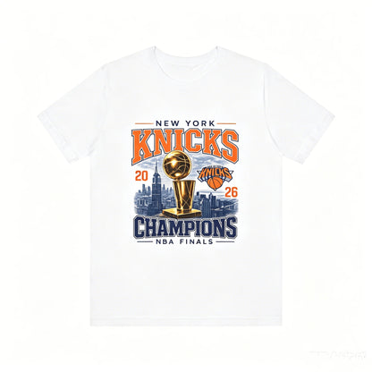 New York Knicks Champions Tee 2026 Finals Trophy City Skyline T-shirt 2026 Summer New Men's Women's Fashion Cotton T-shirt Y2K