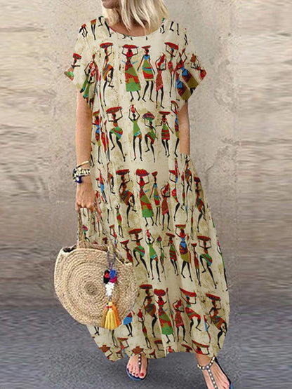 ZANZEA Summer Maxi Dress Women's Vintage Printed Sundress Casual Loose Short Sleeve Vestidos Vacation High Waist Robe Femme 2024