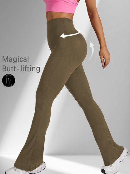 Women's Super Soft Flare Pants High Waisted Tummy Control Workout Yoga Push Up Gym Fitness Long Leggings Bell Bottoms