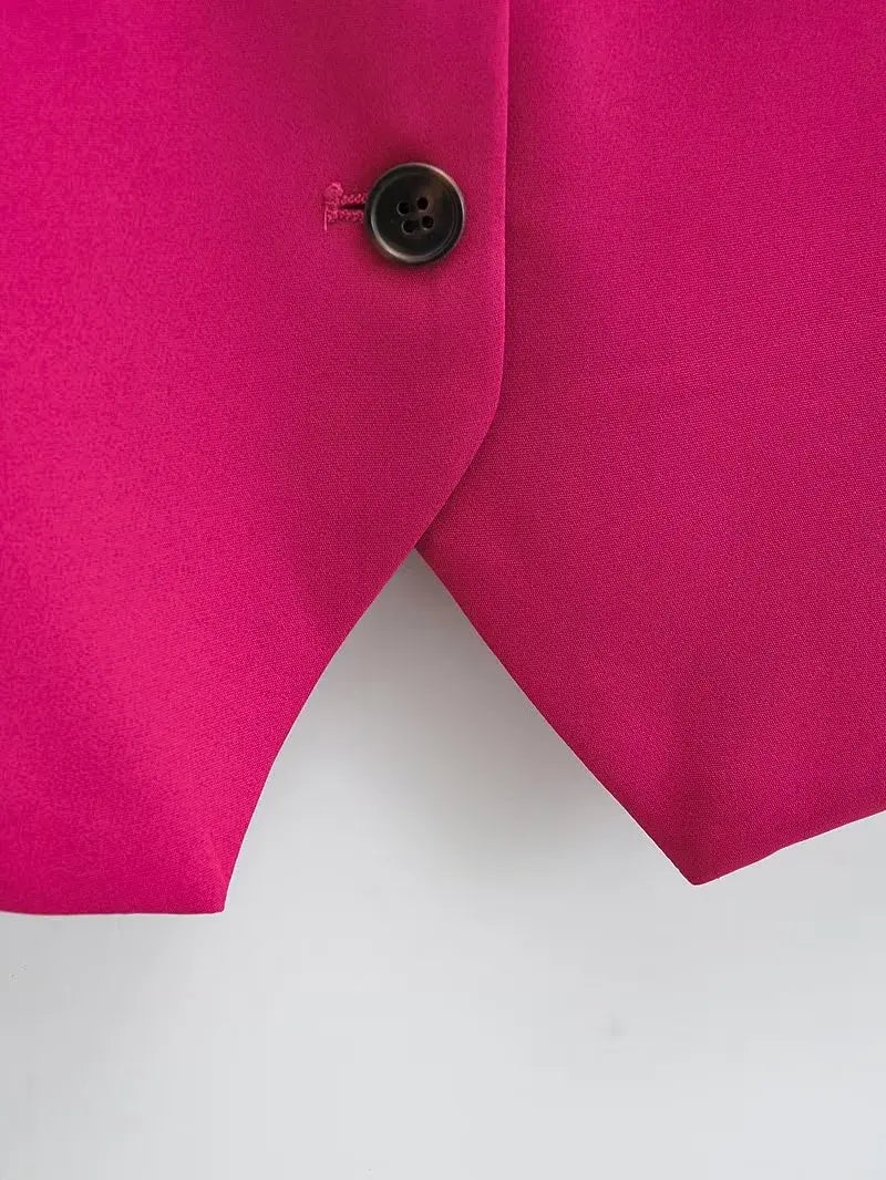 Women Fashion V Neck Sleeveless Pockets Short Vest Jacket Office Lady Single Breasted Casual Slim WaistCoat Tops CT2208