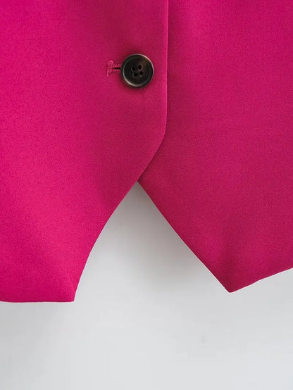 Women Fashion V Neck Sleeveless Pockets Short Vest Jacket Office Lady Single Breasted Casual Slim WaistCoat Tops CT2208