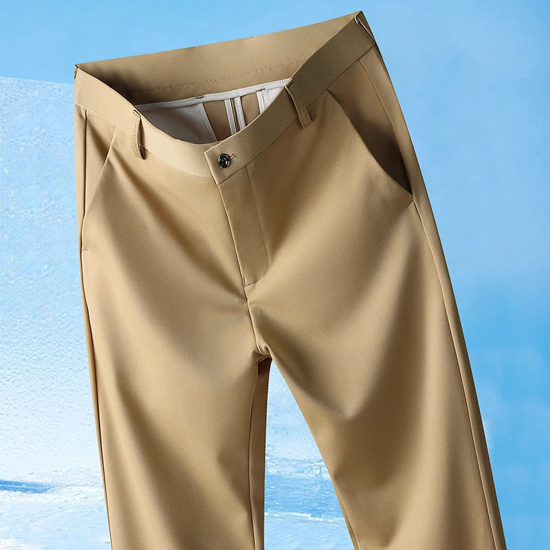 29-42 Men's Summer Pants Thin Straight Stretch Casual Pants with No Trace No Ironing Fabric Silky and Cool Feeling