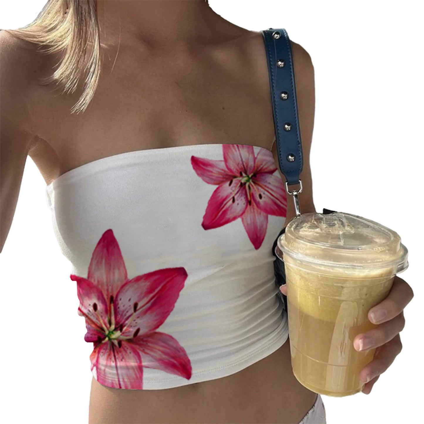 Women's Floral Print Tube Tops Summer Strapless Bandeau Tops Slim Fit Shirts Streetwear