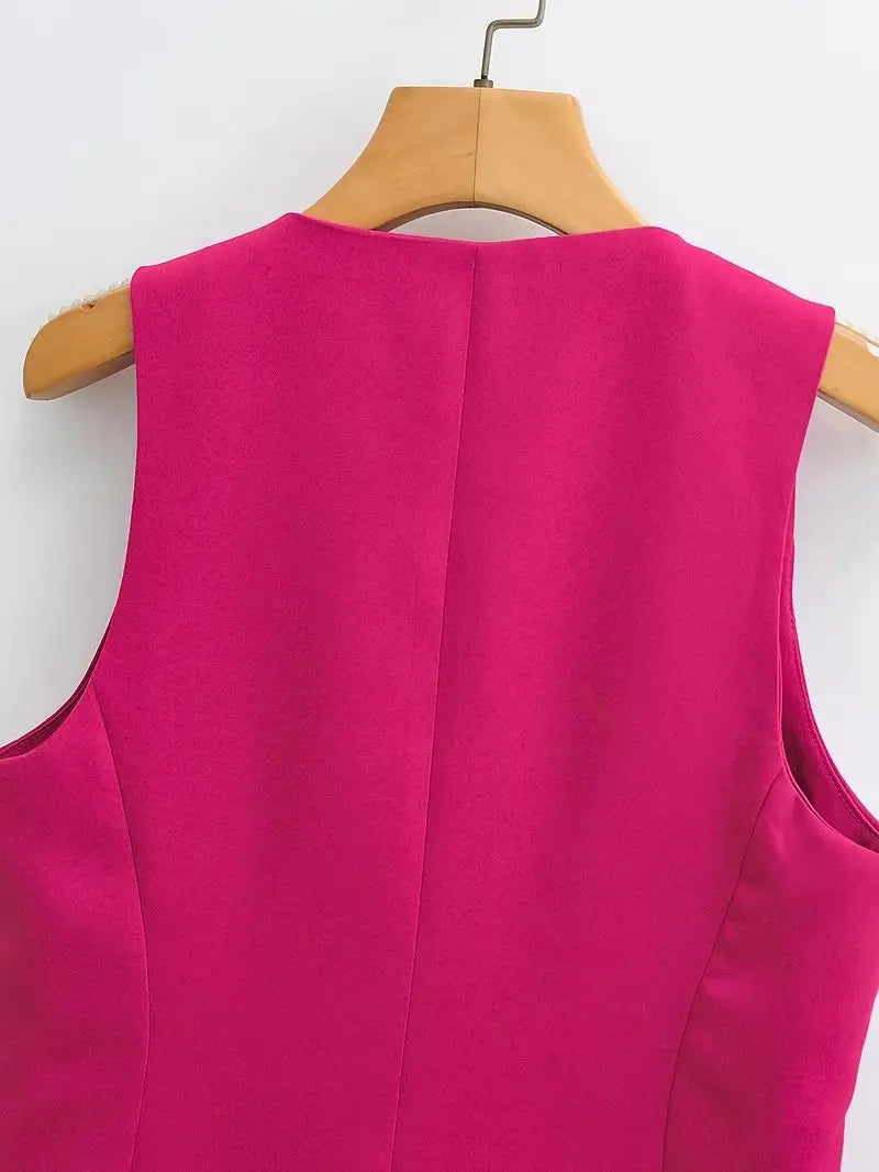 Women Fashion V Neck Sleeveless Pockets Short Vest Jacket Office Lady Single Breasted Casual Slim WaistCoat Tops CT2208