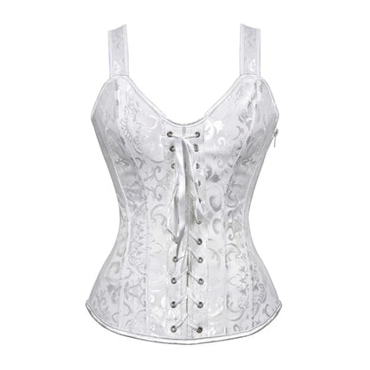 Overbust Corset Top with Straps Jacquard Corset Bustier Zipper Plus Size for Women Corset Dress with Skirt Black Red purple