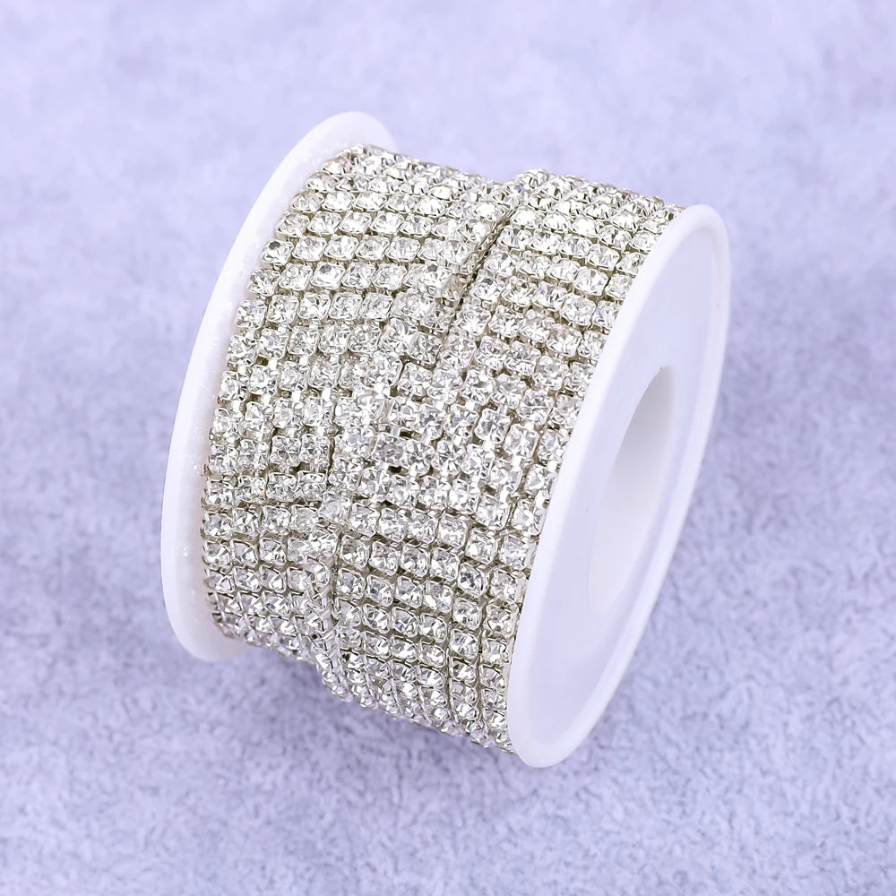 Crystal 10 Yard Rhinestones Trim Stone Cup Chain Gold Diamond Strass Decorative Applique Crystal Trimmings For Dresses