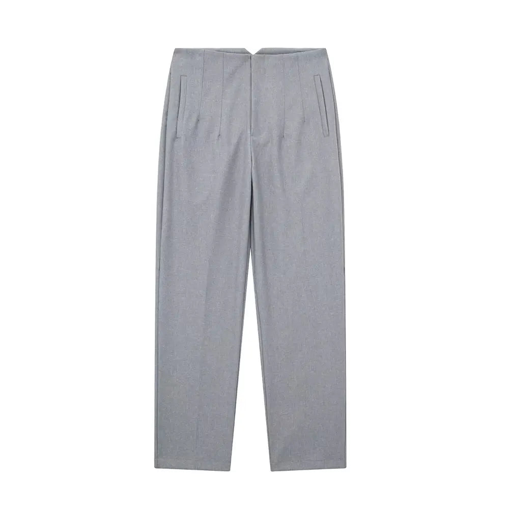 DUOPERI Women Fashion Solid Basic High Waist Trousers Chic Female Office Lady Casual Business Workwear Long Pant